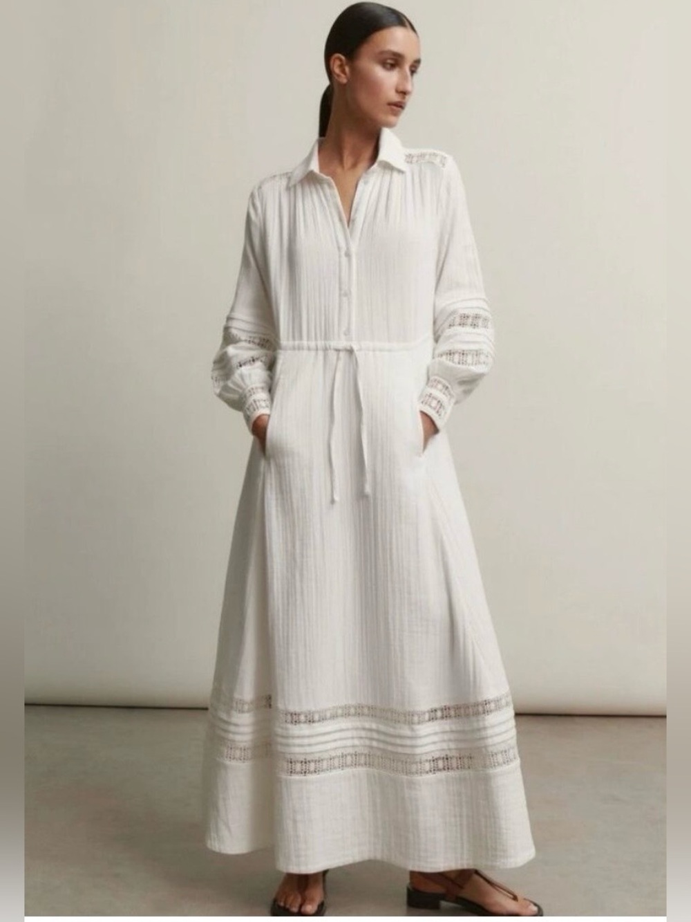 ME+EM White cheesecloth drawstring longsleeve maxi (US 12) $320 retail EUC